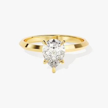 Knife Edge 1 CT Pear Cut Solitaire Moissanite Engagement Ring / 14k Solid Gold Plated Solo Ring / Promise Ring for Women