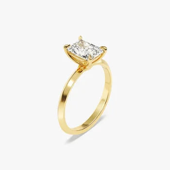 1.5 CT Radiant Cut Solitaire Moissanite Engagement Ring / 14k Solid Gold Plated Simple Dainty Ring / Knife-edge Shank / Women Promise Ring