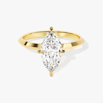 Knife Edge 3 CT Marquise Cut Solitaire Moissanite Engagement Ring / 14k Solid Gold Plated Solo Ring / Promise Ring for Women