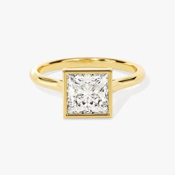 Bezel 1  CT Princess Cut Solitaire Moissanite Engagement Ring / 14k Solid Gold Plated Solo Ring / Thin Band Promise Ring for Women