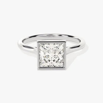 Bezel 1.5 CT Princess Cut Solitaire Moissanite Engagement Ring / 14k Solid Gold Plated Solo Ring / Thin Band Promise Ring for Women