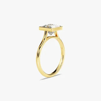 Bezel 1  CT Princess Cut Solitaire Moissanite Engagement Ring / 14k Solid Gold Plated Solo Ring / Thin Band Promise Ring for Women