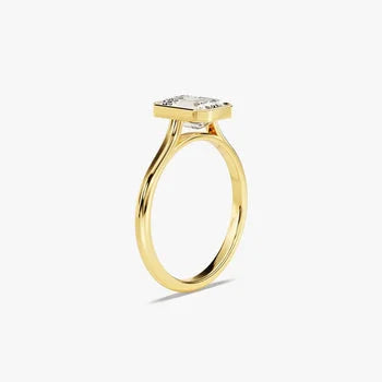 Bezel 1.5 CT Emerald Cut Solitaire Moissanite Engagement Ring / 14k Solid Gold Plated Solo Ring / Thin Band Promise Ring for Women