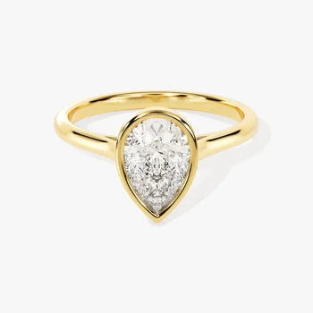 Bezel 2 CT Pear Cut Solitaire Moissanite Engagement Ring / 14k Solid Gold Plated Solo Ring / Thin Band Promise Ring for Women