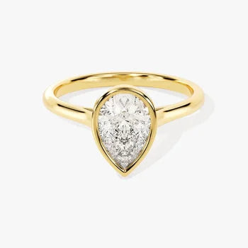 Bezel 1.5 CT Pear Cut Solitaire Moissanite Engagement Ring / 14k Solid Gold Plated Solo Ring / Thin Band Promise Ring for Women