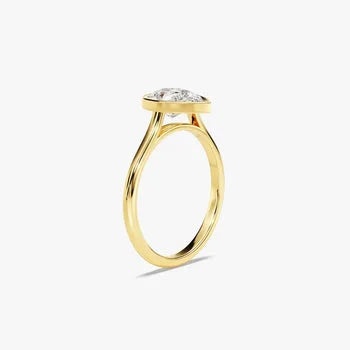 Bezel 1.5 CT Pear Cut Solitaire Moissanite Engagement Ring / 14k Solid Gold Plated Solo Ring / Thin Band Promise Ring for Women