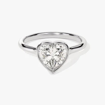 Bezel 1.5 CT Heart Cut Solitaire Moissanite Engagement Ring / 14k Solid Gold Plated Solo Ring / Thin Band Promise Ring for Women