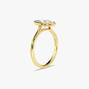 Bezel 1 CT Marquise Cut Solitaire Moissanite Engagement Ring / 14k Solid Gold Plated Solo Ring / Thin Band Promise Ring for Women