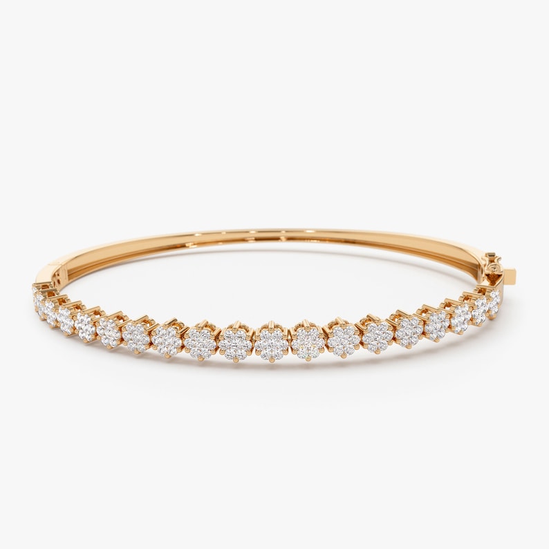 Statement Luxurious Cluster Diamond Bangle 14k Yellow Gold Plated Wedding Gift Bracelet