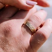Dual-tone couple rings with modern geometric patterns for stylish partners.