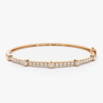 Round Cut Sterling Silver Bangle Bracelet