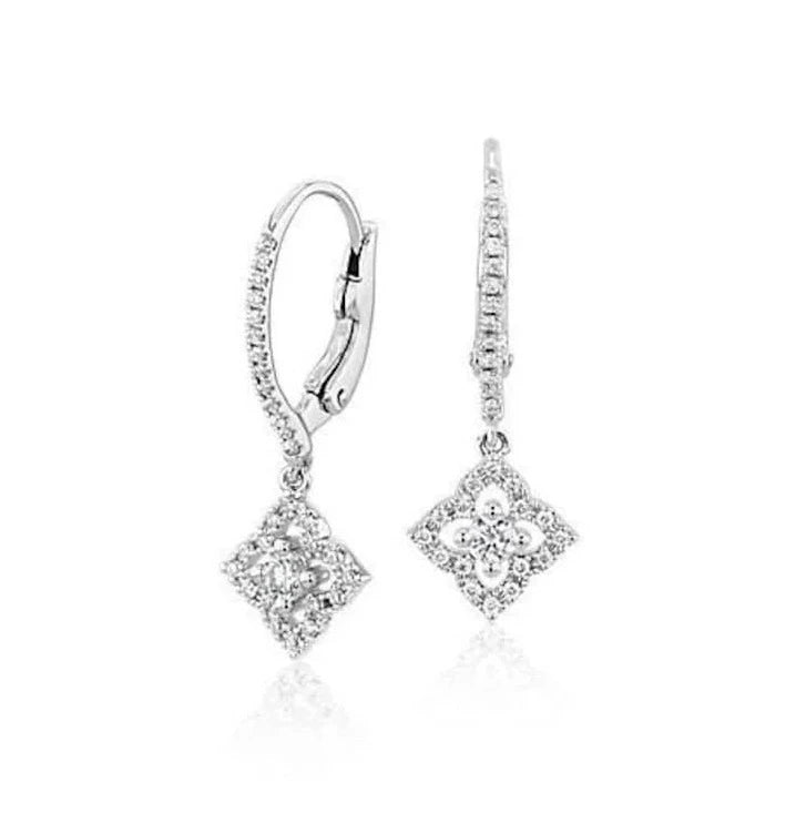 Unique 925 Sterling Silver Dangle Earring White Gold Plated Wedding Earring For Bride