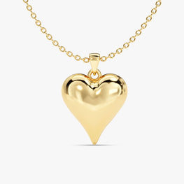 Puffed Heart Charm Necklace 14k Yellow Gold Plated Minimal Heart Necklace Proposal Gift For Someone Special - Jay Amar Gems