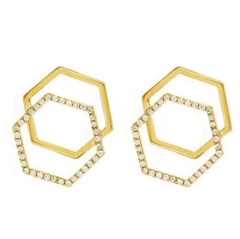 Hexagon Diamond Stud Earring 925 Sterling Silver Delicated Surprise Gift For Mother