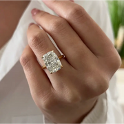 Fine jewelry 7 Ct Cushion lab diamond ring highlighting elongated silhouette and high clarity sparkle