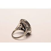 Victorian cameo ring in black onyx with hand carved lady design set in solid gold vintage style jewelry
