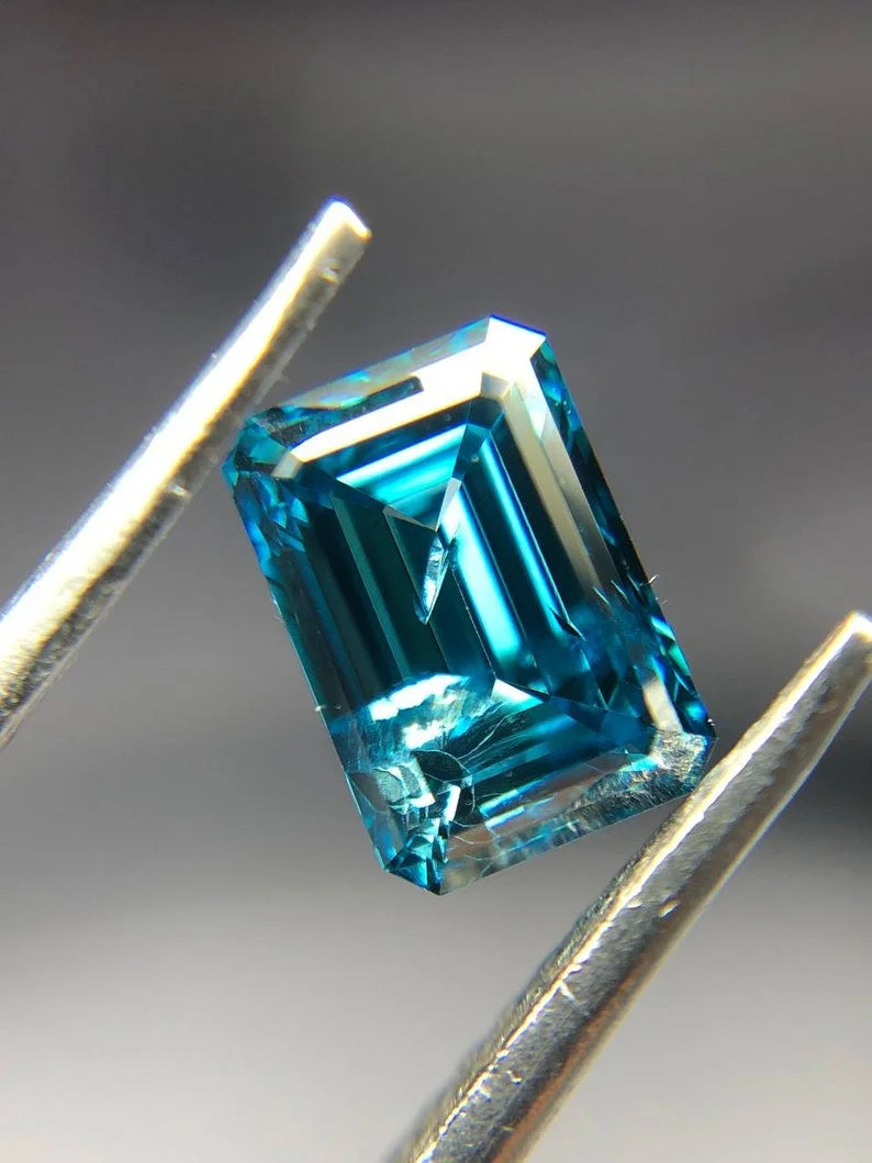 0.90Ct Blue Emerald Cut Lab Created Diamond