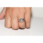 Premium lab created gemstone ring with opal center and radiant white diamond accents