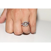 Premium lab created gemstone ring with opal center and radiant white diamond accents