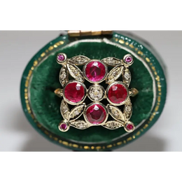 Lab created gemstone diamond ring with pink center stone and sparkling white diamonds in gold setting
