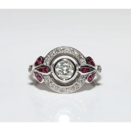 Premium lab created gemstone ring with opal center and radiant white diamond accents
