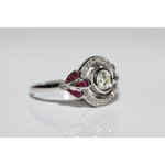 Premium lab created gemstone ring with opal center and radiant white diamond accents