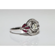 Premium lab created gemstone ring with opal center and radiant white diamond accents