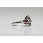 Premium lab created gemstone ring with opal center and radiant white diamond accents