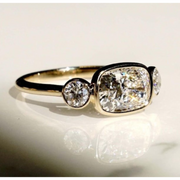 3.58 Ct Round & Cushion Cut Lab Grown Diamond Trilogy Ring - Bezel Wedding Ring