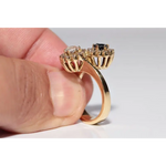 Unique lab created gemstone ring with topaz center stone and white diamond details