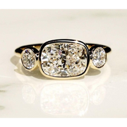 3.58 Ct Round & Cushion Cut Lab Grown Diamond Trilogy Ring - Bezel Wedding Ring