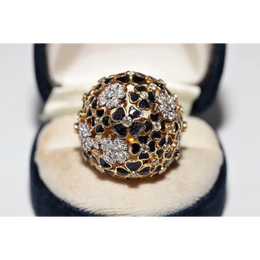 Elegant lab created gemstone ring with blue sapphire center and sparkling white diamonds