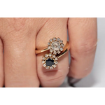 Unique lab created gemstone ring with topaz center stone and white diamond details