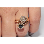 Unique lab created gemstone ring with topaz center stone and white diamond details
