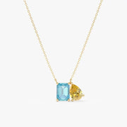 1.31 Ct Genuine Blue and Yellow Diamond Necklace Delicate Luxury Pendant Fine Jewelry for Women