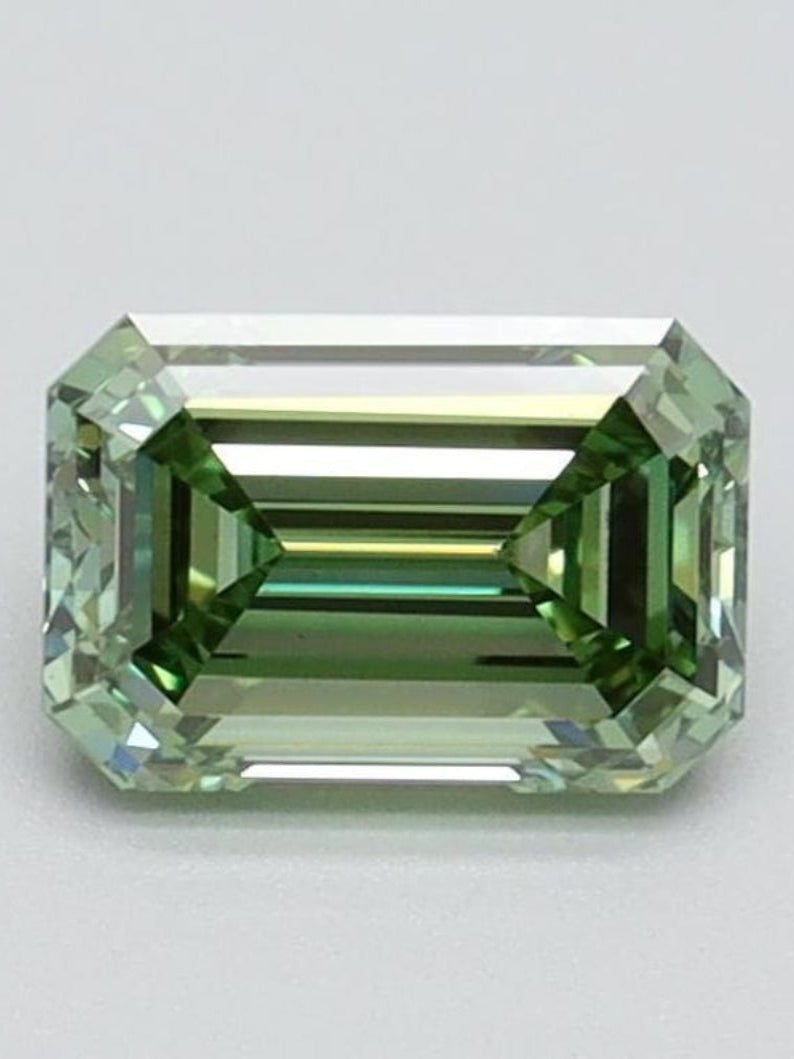 0.71 CT Fancy Intense Green Emerald Cut Loose CVD Diamond