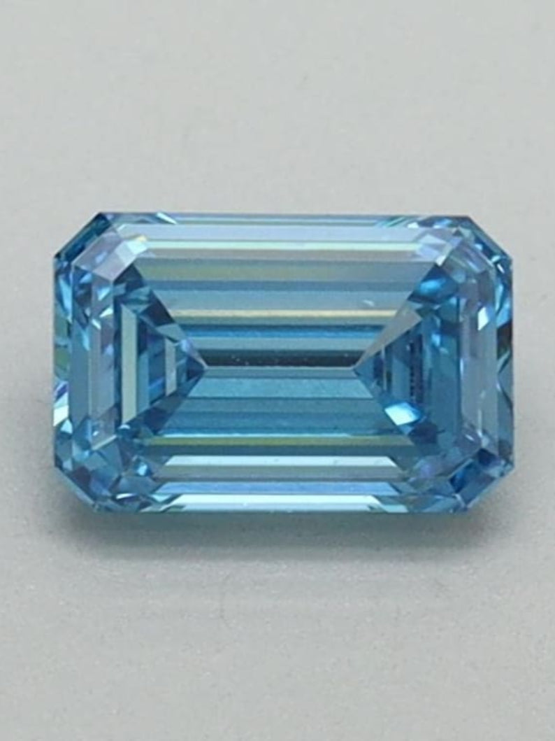 0.51 CT Vivid Blue Fancy Emerald Cut CVD Lab Grown Diamond