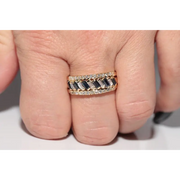 Luxury lab created gemstone ring with emerald cut green stone and diamond accents