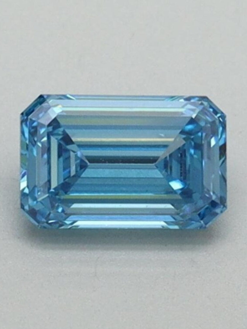 0.51 CT Vivid Blue Fancy Emerald Cut CVD Lab Grown Diamond
