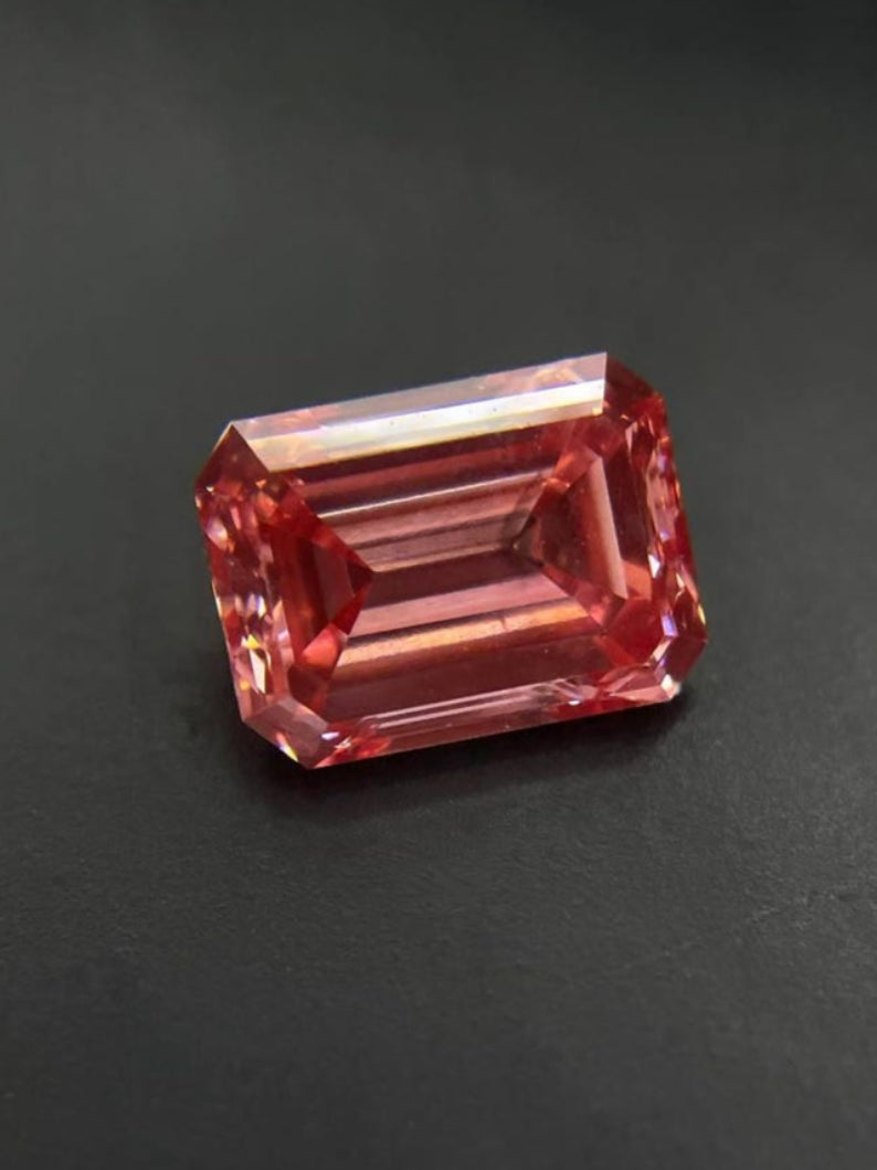 0.85 CT Emerald Cut Lab Grown Diamond Intense Pink Loose Diamond