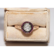 Classic lab created gemstone diamond ring with pink gemstone and sparkling white diamond halo