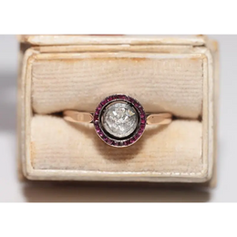Classic lab created gemstone diamond ring with pink gemstone and sparkling white diamond halo