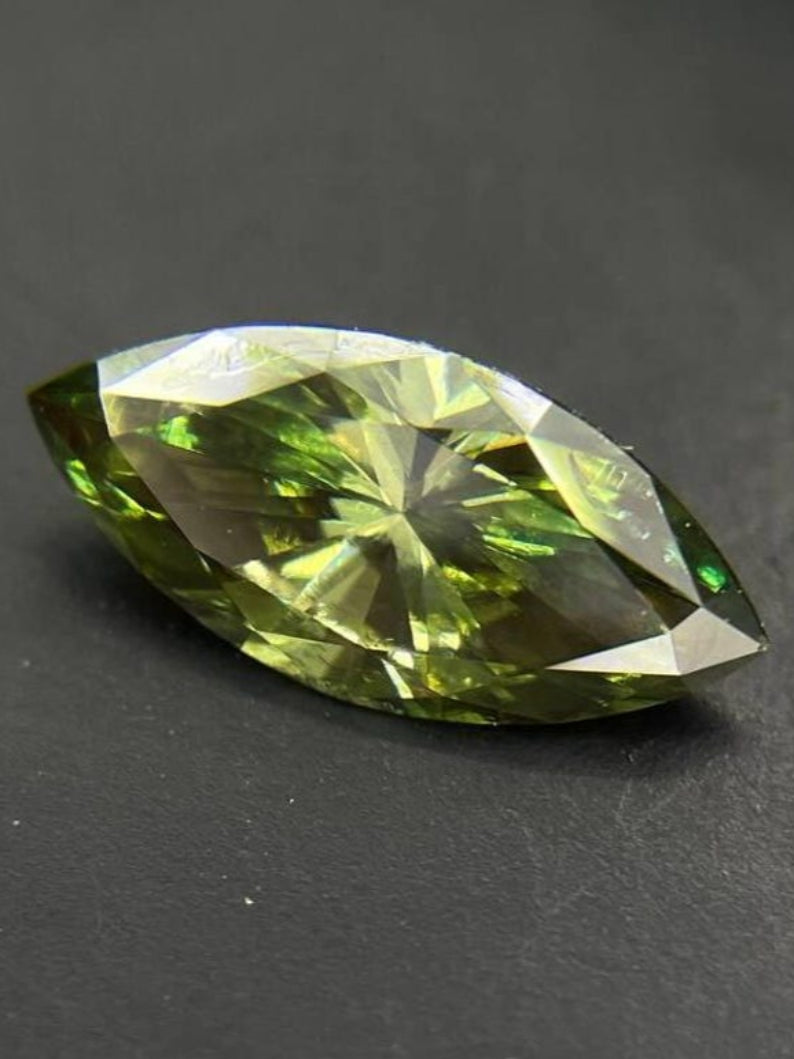 0.56 Carat Marquise Cut Parrot Green Lab Grown Diamond