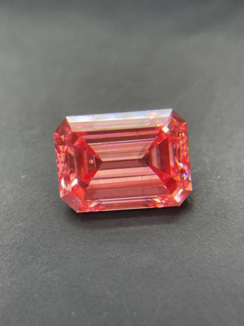 0.85 CT Emerald Cut Lab Grown Diamond Intense Pink Loose Diamond