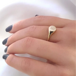 Personalized dainty gold initial ring with sleek signet style, elegant alphabet jewelry for women