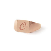 Personalized dainty gold ring with initial alphabet and sleek signet style for women jewelry