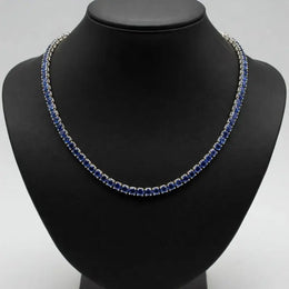 9.98 Ct round blue sapphire tennis necklace with brilliant gemstones in a luxury elegant fine jewelry design