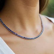9.98 Ct round blue sapphire tennis necklace with brilliant gemstones in a luxury elegant fine jewelry design