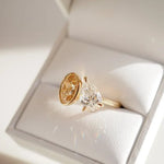 3.14 Ct MOI lab created pear diamond ring, gold, elegant, perfect for engagement or gifting.