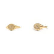 Personalized dainty gold initial ring with sleek signet style, elegant alphabet jewelry for women